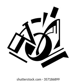 Abstract expressionism. Spontaneous vector art. Monochrome illustration. Free forms and curved shapes with geometric elements. Non-objective composition, emblem allowing different interpretations.