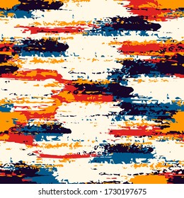 Abstract expressionism style seamless pattern. Hand drawn drips, paint smears surface print. Freehand artistic texture background. Handdrawn artistic design wallpaper. Vector modern abstract art