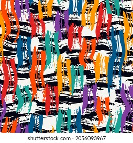 Abstrakter Expressionismus Stil nahtlos Muster. Handgezeichnete chaotische Farben verschmutzen die Oberfläche. Freehand moderne Texturhintergrund. Handgezeichnete Tapete für künstlerisches Design. Vektorkunst