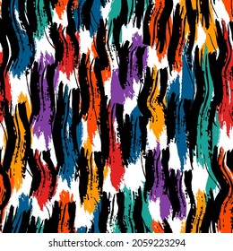 Abstract expressionism style seamless pattern. Hand drawn chaotic paint smears surface print. Freehand modern texture background. Handdrawn artistic design wallpaper. Vector contemporary art