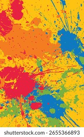 Um fundo expressionista abstrato cheio de energia caótica. Esta textura artística vetorial apresenta respingos confusos e gotas de tinta vibrante, perfeito para projetos de design ousados, criativos e modernos.