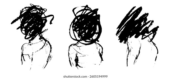 Abstract Expressionist Illustration Depicting Mental Health Struggles with Three Distorted Human Figures
