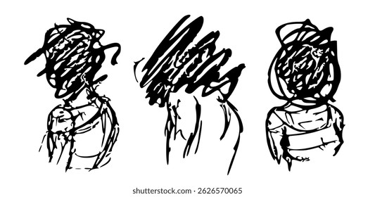 Abstract Expressionist Illustration Depicting Mental Health Struggles with Three Distorted Human Figures