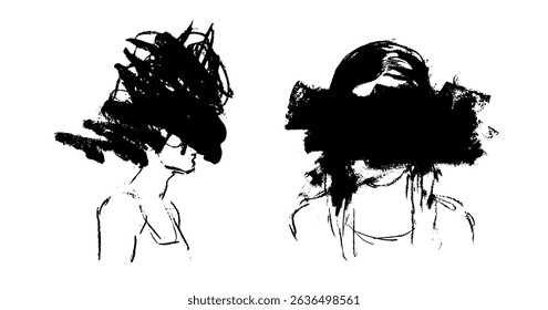 Abstract Expressionist Illustration Depicting Mental Health Struggles with Distorted Faces