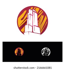 abstract expressive building  tower logo in circle and brush stroke style