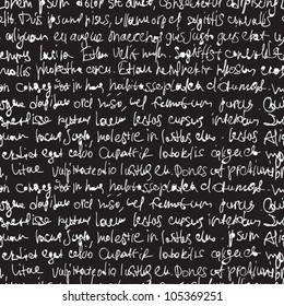 Abstract expressive handwriting on black background. Seamless pattern, vector, EPS10.