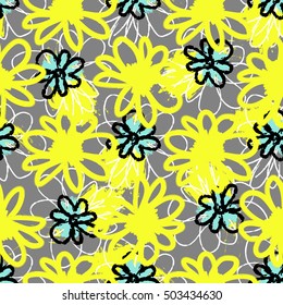 Abstract expressive seamless texture with flowers.Hand drawn brushstroke floral pattern background texture for design