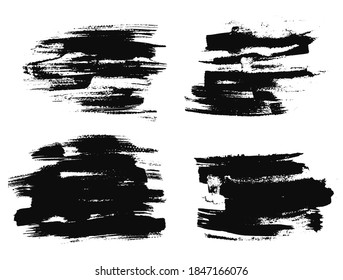 Resumen de texturas expresivas de pinceladas de tinta negra o de brocha acuarela. Mysteria dinámica de manchas inky aisladas, concepto oscuro para el diseño de pincel texturado, decoración de fondo, sello, banner