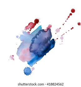 Abstract expressive watercolor stain with splashes and drops of light green color. Design background for banner and flyers
