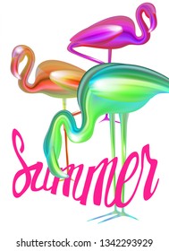 Abstract extra bright colorful flamingos. Vector illustration