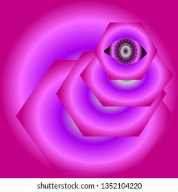 Abstract eye with bright colored geometric figures. 