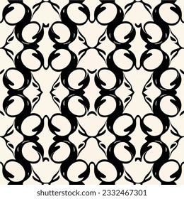 Abstract and eye catching black and white background pattern with circles, displaying an art deco influence and suitable for use as a repeating fabric pattern.