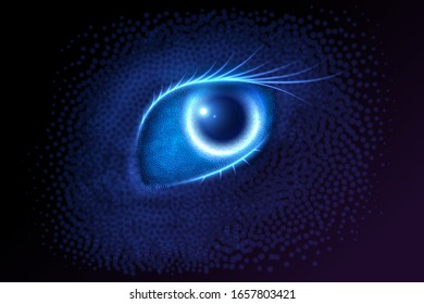 Abstract eye, composed from light particles. Vector illustration.