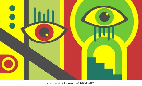 Abstract Eye Composition with Geometric Shapes and Vibrant Colors. Modern minimalist contemporary style for background, banner, poster.