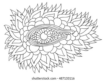 Abstract eye of a dragon / lizard / crocodile. Vector illustration. Black and white version. Pattern for coloring book. Doodle. Zentangle. Hand drawn pattern