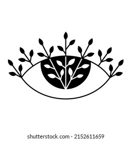 Resumen de ojo con elementos florales. Icono de línea negra. Ilustración vectorial.