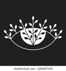Resumen de ojo con elementos florales. Icono de línea negra. Ilustración vectorial.