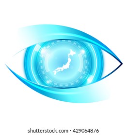 Abstract eye future technology, Japan map