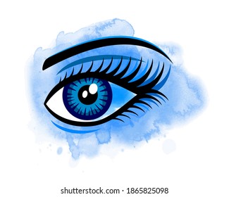 Abstract eye graphic with abstract blue background.