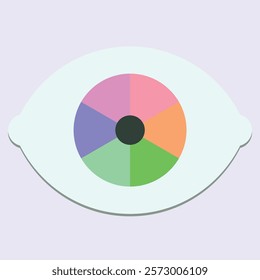 Abstract eye graphic with multiple color segments on light background