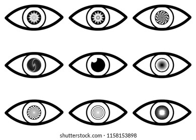 Abstract eye icon - black and white - set