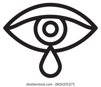 Abstract eye icon with dropping tear minimalist monochrome isolated illustration abstract expression melancholy heartbreak distress sentimental distraught