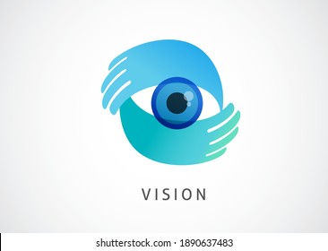 Abstract eye icon, hands and eye logo concept design