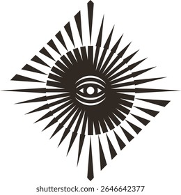 abstract eye inside square and circular lines pattern in black color. vector line art eye with illusion