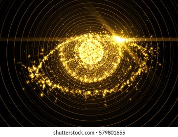 Abstract eye from light particles, with flare effect. Vector illustration