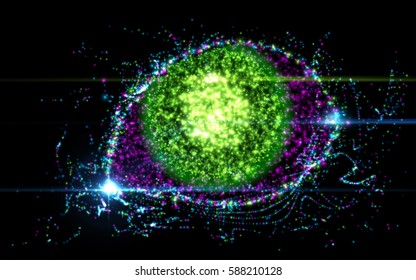 Abstract eye from light particles, with flare effect. Vector illustration