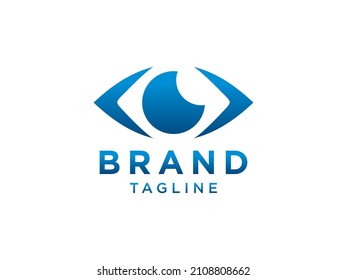 Abstract Eye Logo. Blue Eye in Arrow Style included Eyeball with Star Sparkle inside isolated on White Background. Usable for Business and Technology Logos. Flat Vector Logo Design Template Element

