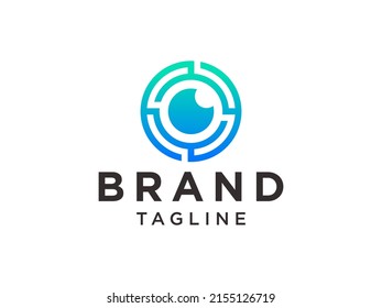 Abstract Eye Logo. Blue Circle Shape Initial Letter O Infinity with Eyeball inside isolated on White Background. Use for Business and Technology Logo. Flat Vector Logo Design Template Element.
