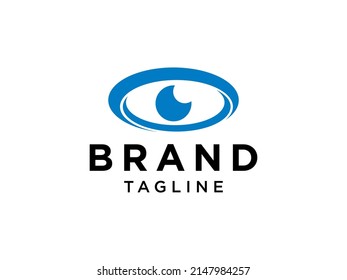 Abstract Eye Logo. Blue Circular Waves included Eyeball with Star Sparkle inside isolated on White Background. Usable for Business and Technology Logos. Flat Vector Logo Design Template Element.