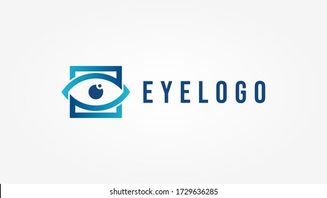 Abstract Eye Logo. Blue Gradient Linear Style with Square Frame isolated on White Background. Usable for Business and Technology Logos. Flat Vector Logo Design Template Element.