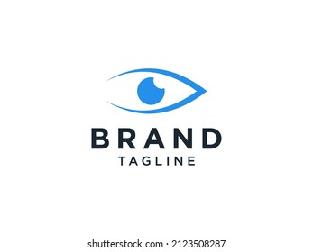 Abstract Eye Logo. Blue Line Art Geometric Fish Symbol with Eyeball inside isolated on White Background. Usable for Business and Technology Logos. Flat Vector Logo Design Template Element