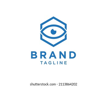 Abstract Eye Logo. Blue Linear Style with Square Frame isolated on White Background. Usable for Business and Technology Logos. Flat Vector Logo Design Template Element.