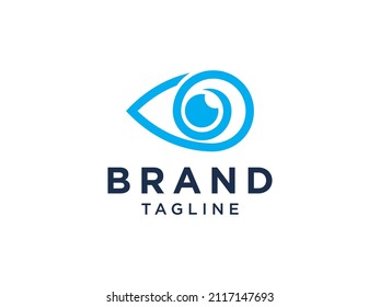 Abstraktes Auge Logo. Blauer Linearstil mit Circle in Eyeball einzeln auf weißem Hintergrund. Für Unternehmens- und Technologielogos geeignet. Flaches Vectorlogo-Design-Vorlagenelement.