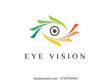 Logotipo Abstractas del ojo con el concepto colorido de la lente del obturador de la cámara para el estudio de Fotografía y la identidad óptica de la marca