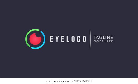 Abstract Eye Logo. Colorful Circle Shape Initial Letter O Infinity with Eyeball inside isolated on Blue Background. Use for Business and Technology Logo. Flat Vector Logo Design Template Element.