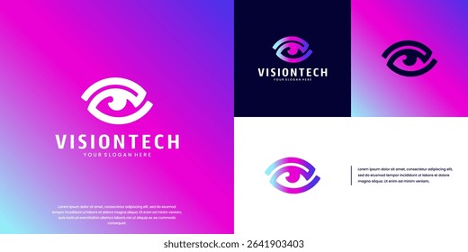 abstract eye logo with digital security concept, camera lens, surveillance, vector template design.