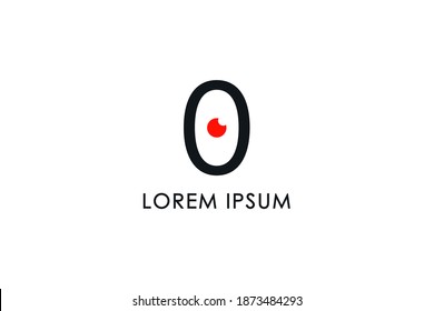 Abstract Eye Logo Letter O. Black Circle Shape O Initial Letter with Red Eyeball inside isolated on White Background. Use for Business and Technology Logos. Flat Vector Logo Design Template Element.