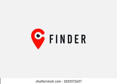 Abstract Eye Logo. Red Shape Point Location Icon with Black Eyeball inside. Usable for Business and Technology Logos. Flat Vector Logo Design Template Element.