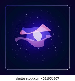 Abstract eye logo in a starry sky or space. Optics Oculist sign. As sign, symbol, web, label. Vector illustration.