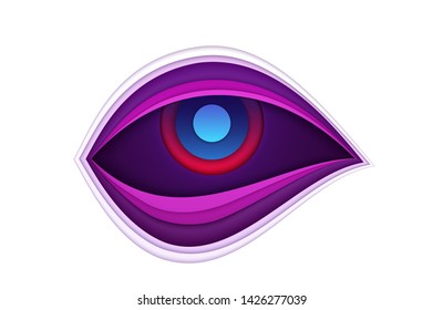 Abstract eye logo. Vector illustration, paper art style.