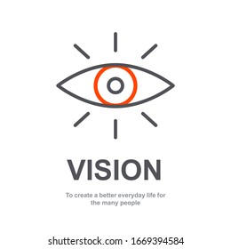 Visión de empresa con texto simple. Plantilla de elemento de página Web. Diseño moderno y plano. Icono abstracto. Concepto de negocio de propósito. Ojo abstracto. Presentación de visión de negocio del conjunto de valores de misión 1