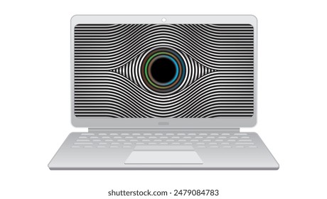 Abstract eye on computer screen, control, spyware hiding. Isolated. Vector illustration.