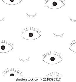  Abstract eye pattern. Vector illustration of eyes with lashes, magical decor elements