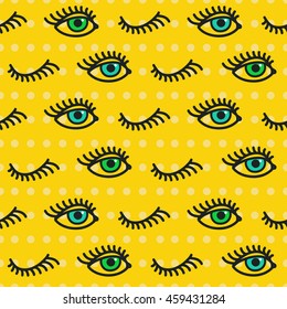 Abstract Eye Seamless Pattern. Hand Drawn Print Of Open And Close Eyes. Vector Illustration