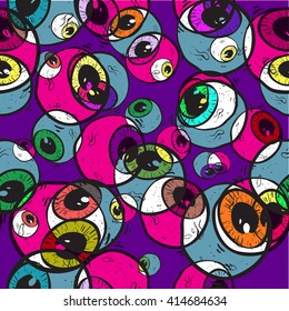 Abstract eye seamless pattern. surrealism background. LSD wallpaper