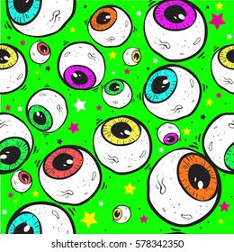 Abstract eye seamless pattern. Surrealism background.